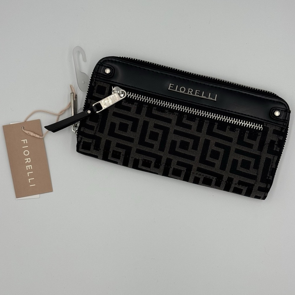 Fiorelli Women's Kate Zipper Wallet, Black Jacquard NWT